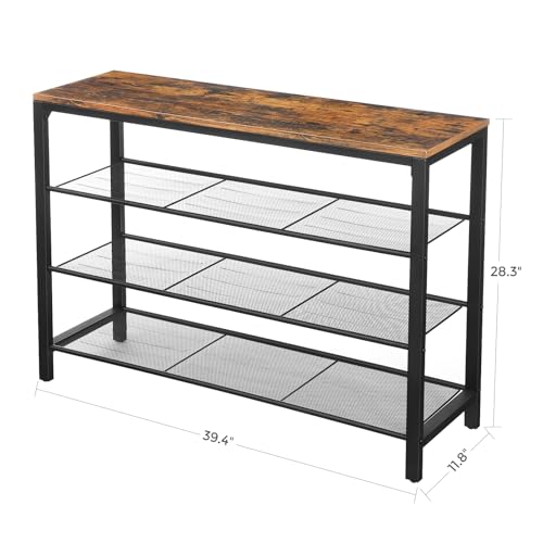 VASAGLE 4 Tier Shoe Rack, Shoe Organizer for Closet, Entryway, 16-20 Pairs of Shoes, Large Shoe Rack Organizer with 3 Metal Mesh Shelves, 11.8 x 39.4 x 28.3 Inches, Rustic Brown and Black ULBS14BX - color: Rustic Brown, size: 4 Tiers (39.4"W)