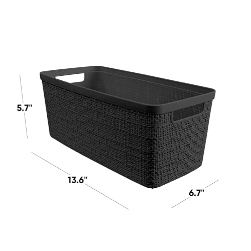 Curver Set of 8 Slim 6.8L Jute Decorative Plastic Organization and Storage Baskets - Perfect Bins for Home Office, Closet Shelves, Kitchen Pantry and All Bedroom Essentials, Black - color: Black, size: Slim 6.8L