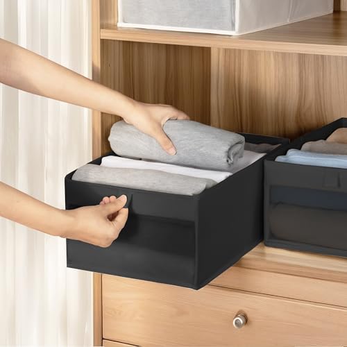 STORAGE MANIAC 4 Pack Storage Bins with Clear Window, Storage Boxes for Shelves, Sturdy Foldable Closet Organization Fabric Shelf Basket for Toy, Towel, Book, Jeans, Offices, Dorm, Wardrobe, Black - color: Black, size: 4 Pack