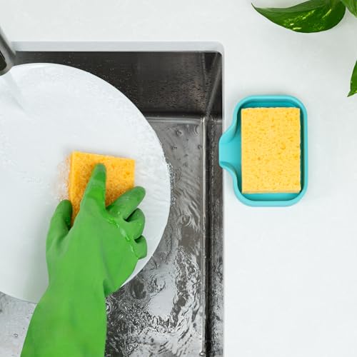 Zulay Kitchen Small Silicone Sponge Holder (4.9x3.3”) – Space-Saving Sink Organizer Tray for Sponge, Soap, Brush & More – Compact Non-Slip Dish for Kitchen & Bathroom (Aqua Sky) - color: Aqua Sky, size: Small (4.9x3.3)
