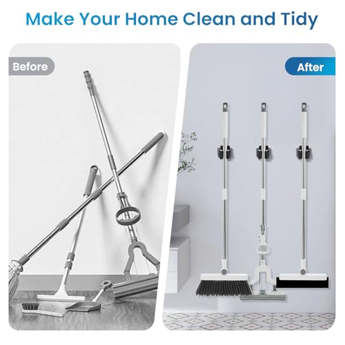 Broom Holder Wall Mount, 7PCS Broom Hanger Wall Mount, Stainless Steel Heavy Duty Mop Holder Broom Mop Hanger Wall with Screws, Garden Outdoor Tool Organizer Rack Broom Hanger (Black) - color: 7pack