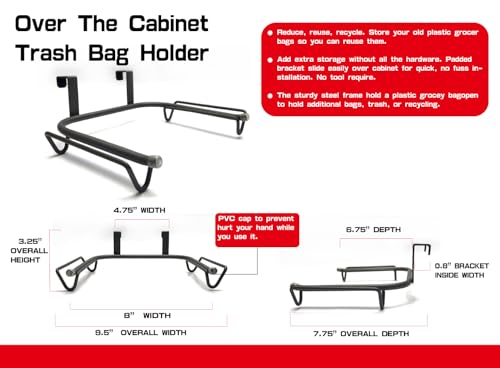 FitWell Over-The-Cabinet-Door Grocery Installation Plastic Recycling & Trash, Under Sink Garbage Bag Holder, Trash Bag Holder Rack for Recycled Reusable Disposable Grocery Bag (Industrial Gray) - color: Industrial Gray