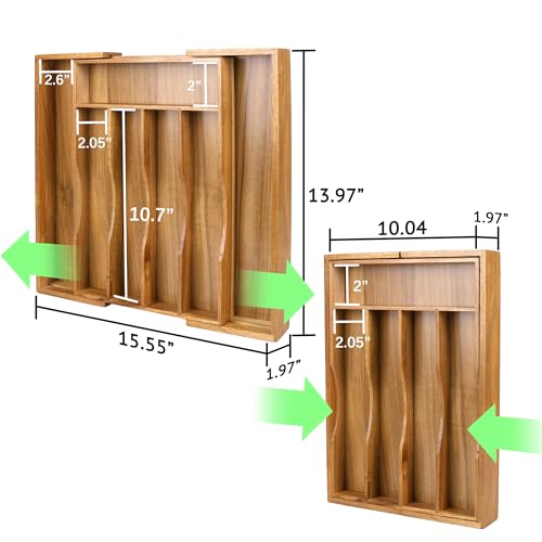 Expandable Acacia Kitchen Drawer Organizer for Cutlery and Utensils, Adjustable Acacia Wood Cutlery Tray in Drawer for Flatware and Silverware in Kitchen - color: Acacia, size: 7 Slots Expandable