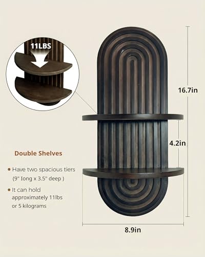 Bamworld Boho Wall Decor Plant Wall Shelf Mid Century Modern Decor Hanging Plant Shelf 2-Tier Wooden Floating Shelves for Home Bathroom Bedroom Living Room Office Holding Planter Decoration Walnut - color: Walnut, size: 16.7'' -1 Pcs