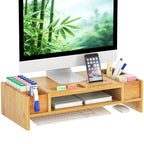 Ufine Bamboo Monitor Stand with Storage Compartments Ergonomic Computer Laptop Riser Small Space Organizer for Home Office