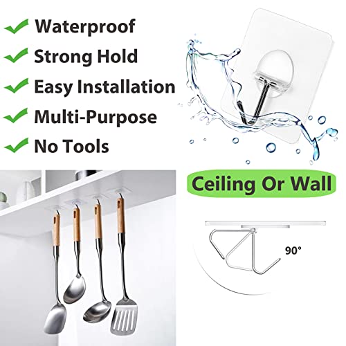 JINSHUNFA Adhesive Wall Hooks 13LB Heavy Duty No Drill Transparent Waterproof Hooks for Bathroom Kitchen Towel Coat 8 Pack - size: 8 Medium hooks