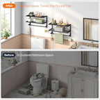 HOOBRO 23.8" Towel Rack for Bathroom, 3 Tier Towel Shelf with Tower Bars, Bathroom Storage Organizer for Towels and Toiletries, Towel Holder Wall Mounted with 2 Hooks, Black BK08LB01