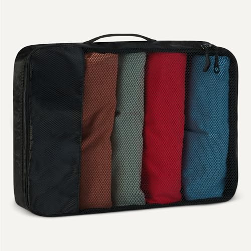 Amazon Essentials 4-Piece Packing Cubes Travel Accessories Set, Luggage Organizer with Double Zipper, Mesh Top, Space-Saving Design, Webbing Handle, 2 Medium/2 Large, Black (Previously Amazon Basics) - color: Black, size: 2 x Large, 2 x Medium