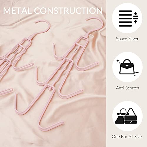 ZEDODIER 2 Pack Purse Organizer for Closet, Heavy-Duty Hanging Purse Hanger Closet Holds Up to 12 Purses, Metal Rotating Space Saving Bag Holder Handbag Storage Hook Backpack Rack, Pink - color: Pink, size: 2 Pack