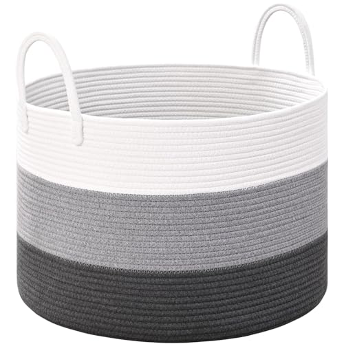 Extra Large Toy Basket, 20"x13" Kids Toy Storage for Playroom Classroom Nursery, Woven Rope Blanket Basket with Handles, Stuffed Animal Organizer & Dog Toys Basket, Dark Gray - color: Dark Gray - Wide
