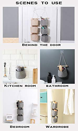 1 Pack Mini Cotton Linen Fabric Closet Detachable Foldable Washable Hanging Storage Bag with 3 Pockets Over the Wall Door Organizer for Room Bathroom by AARainbow (Khaki) - color: Khaki
