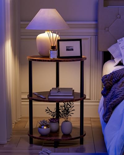 Small Round Side Table - 3-Tier Oval Accent Table for Small Spaces, Rustic Wood and Metal Couch End Table, Nightstand for Bedroom or End Table Living Room, Set of 2, Rustic Brown - color: Rustic Brown, size: 2-Pack, style: Without Power Outlets