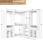 Unikito 86" Corner Closet System, Modular Closets Organizer with 4 Hanging Rods & Corner Tower, Freestanding L-Shaped Walk-In Wardrobe Organizer, Set of 3, White