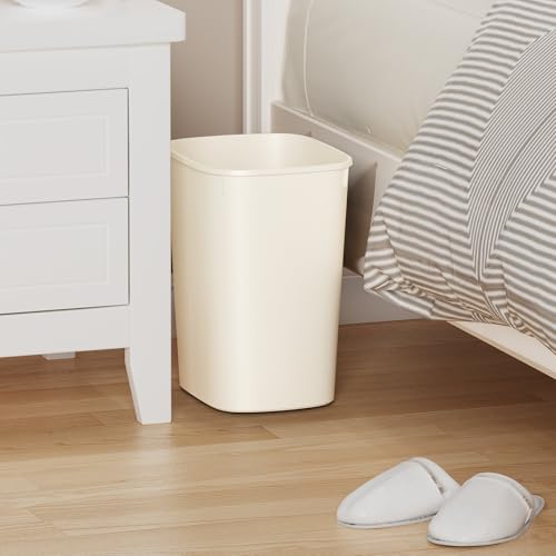 CEROELDA Bathroom Trash Can with Lid, 10L/2.6 Gal Small Garbage Can with Press Top Lid, Slim Plastic Waste Basket for Toilet, Office, Bedroom(Beige) - color: 1 Pack-No Lid-Beige