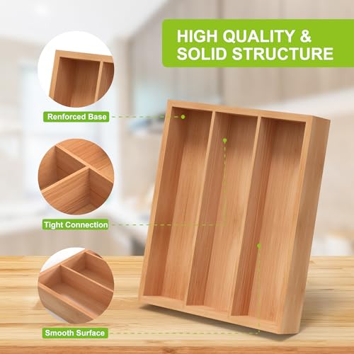 Unibambou Bamboo Utensil Drawer Organizer, Silverware Tray Organizer, Kitchen Drawer Organizer for Flatware Cutlery, (Natural, 3 Slots) - color: Natural, size: Small 8.5x10 Inch