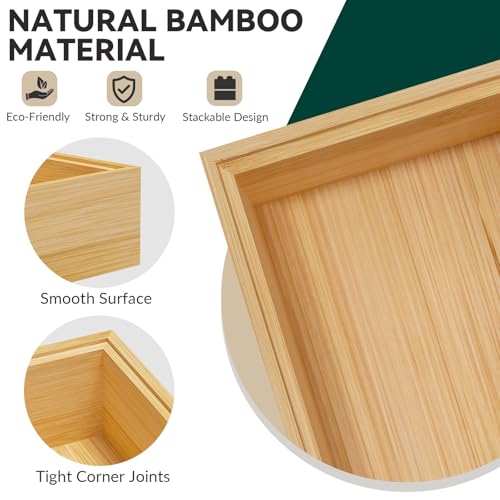 Lixple Bamboo Kitchen Drawer Organizer, Stackable Utensil Holder Silverware Organizer Cutlery Tray - 2PCS Organizer Bins for Makeup Jewelries Flatware in Bathroom, Office Desk, Cabinets, 15x6x2 inch - color: Yellow, size: 15 x 6 x 2 Inch