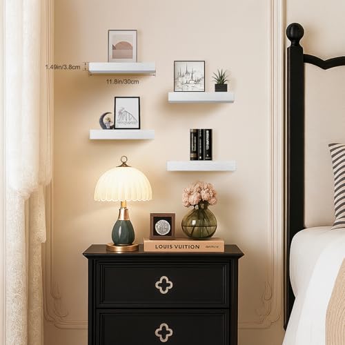 Floating Shelves for Wall, Bathroom Shelves Over Toilet, Wall Shelves & Book Shelf for Room, Hanging Shelf, Modern Wooden Wall-Mounted Small Floating Shelves, 12x7x1.5 in (White, Set of 4) - color: White, size: 12"(set of 4)