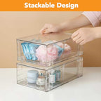 6 Pack Stackable Storage Drawers,Plastic Organizers Bins, Drawers Storage with Handles and Movable Dividers for Organization and Storage in Fridge,Bathroom, Pantry, Kitchen Cabinets, Under Sink - size: 6Pack 4.4"H-with Dividers