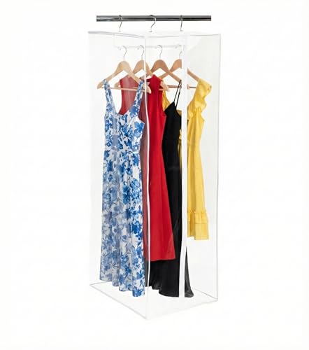 Clear Garment Bag, 60" Hanging Zippered Closet Organizer with Metal Frame – Protects Dresses, Suits & Jackets from Dust and Moisture - size: 60" Long