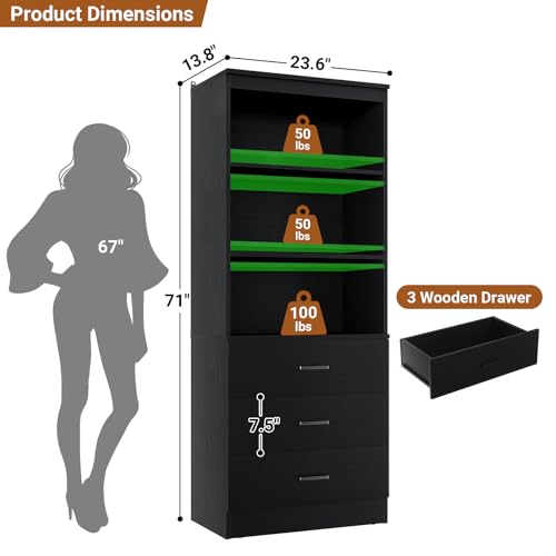 Aheaplus 23.6" Closet Drawers System, Wood Closet Organizer System with 3 Drawers, Modular Small Walk-in Closets Storage Unit, Black (23.6" L x 13.8" W x 71" H) - color: Black, size: 23.6''