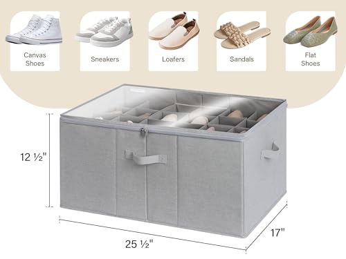 StorageWorks Shoe Organizer for Closet, Fits up to 24 Pairs, Shoe Cubby Storage Containers with Adjustable Dividers and Clear Cover, Grey - color: Grey, size: Large