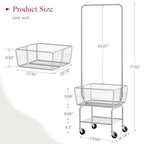Tajsoon Laundry Cart with Hanging Rack, Metal Rolling Laundry Cart with Wheels and Storage Basket, Silver - color: Silver