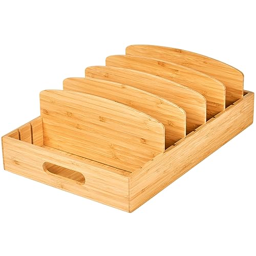 Umilife Extra Large Kitchen Cabinet & Drawer Organizer, Bamboo Lid Holder with 5 Tall Adjustable Dividers, Pantry Organization and Storage for Food Container Lid - size: Extra Large