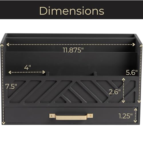 BLU MONACO | Wooden Mail Organizer with Drawer Gold Handle | Mail Sorter Organizer Countertop and Outgoing Mail Holder | Tabletop Organizer with Drawers Grey Desk Storage - color: Grey