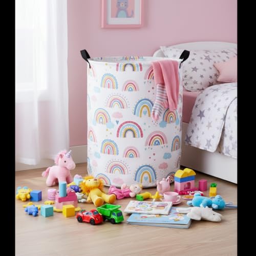 Baby Laundry Basket Baby Nursery Hamper Kids Laundry Basket Toy Storage Bin for Boys Room Decor Gift Baskets for Bedroom Bathroom(Blue Rainbow) - color: Blue Rainbow