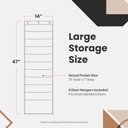 Hippo Creation Storage Pocket Chart for Classroom, 10 Pocket Storage Organizer with 6 Over-Door Hangers, Hanging Wall Organizer for File Folders, School Mailbox, Home Office Papers - Black, 2 Pack - color: Black - Pack of 2 (10 Name Tag Pockets)