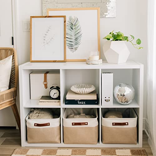 OrganiHaus Extra Large Fabric Storage Baskets for Shelves 3 Pack, 16x13in Closet Storage Bins, Canvas Baskets for Organizing, Linen Closet Organizers, Cloth Basket, Beige/Off-White - color: Beige / Off-White, size: Extra Large - 3pc