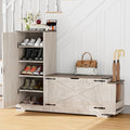 GOODONE 52"Farmhouse Shoe Cabinet with Bench, L-shaped Shoe Storage Bench with Umbrella Stands, Tall Shoe Organizer Cabinet with Adjustable Shelves for Entryway, Living Room, and Stairwell(Brown Gray) - color: Brown and Gray