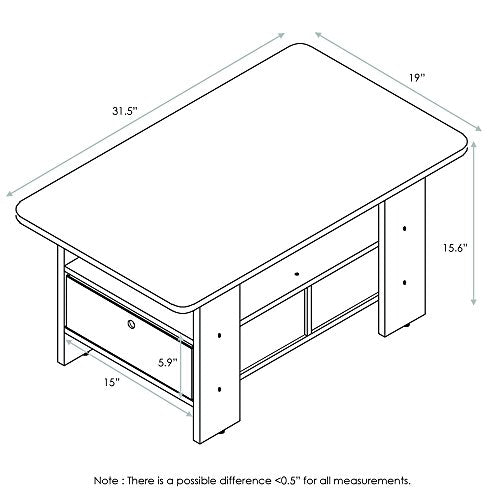 Furinno Andrey Coffee Table with Bin Drawer, Columbia Walnut/Dark Brown - color: Columbia Walnut/Dark Brown, style: 2 Bin