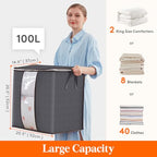Lifewit 6 Pack 100L Clothes Storage Bins with Lids, Foldable Blanket Storage Bags with Zippers, Clear Window and Reinforced Handles, Closet and Organization for Clothing, Sweater, Comforter, Bedding - size: 100L