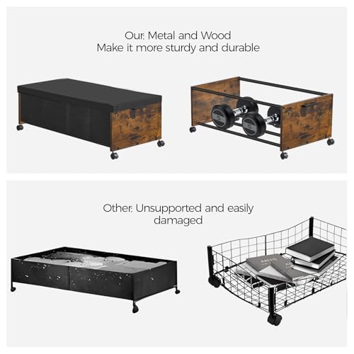 FOUCSSOMEI Under Bed Drawers on Wheels, XXXXL Size, UnderBed Storage with Wheels, Wooden Under Bed Storage, Heavy Duty, Patented Design - color: Rustic Brown, size: Quadruple Size
