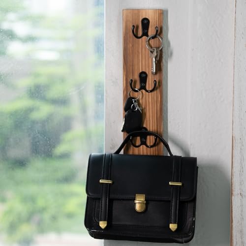 Yohsnor Vertical Key Holder for Wall - Mounted Wooden Key Rack Organizer with Hooks for Home Entryway, Laundry Room & Garage - Perfect Space-Saving Storage Solution for Keys, Wallets & Pet Leashes - color: Brown