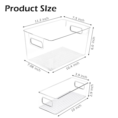 Clear Plastic Storage Bins 8 Pack - Pantry Organizers and Storage, Fridge Organizer Containers for Kitchen, Cabinet, Freezer, Bathroom, Clost, Home Organization - size: 4 Larger + 4 Small