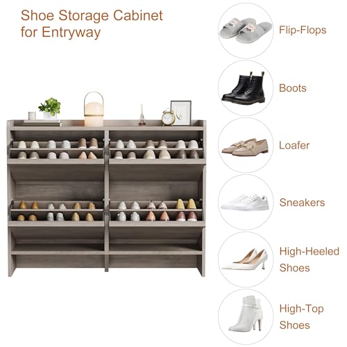 GarveeHome Shoe Cabinet with 4 Flip Drawers, Wooden Shoe Organizer Cabinet with Adjustable Shelf, Shoe Storage for Entryway, Hidden Shoe Cabinet for Hallway, Living Room, Grey - color: Grey, size: 4-Drawers