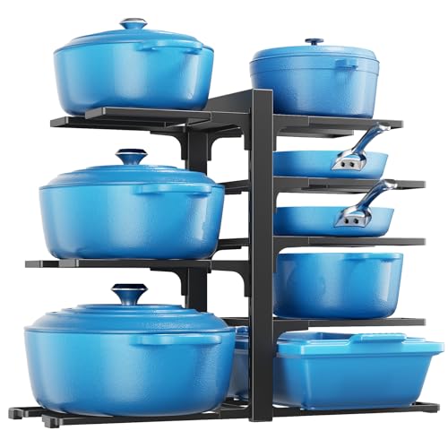 LAMU Pots and Pans Organizer Organizer under Cabinet 15.83" Height, 8 Adjustable Tier Heavy Duty 120LB Pot and Pan Organizer Rack inside Cabinet for Cast-iron Pan, Heavy Skillets Griddle, Shallow Pot - color: Black, size: L-8Tier-15.8“H