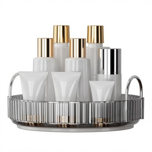 YCIA&DONE 360 Rotating Makeup Organizer and Storage for Vanity Countertop 1 Tier, High Capacity Cosmetic Skincare Perfume Organizers for Dresser Bathroom Fridge Lazy Susan (Smoky Gray) - color: Smoky Gray, size: 9"