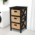 eHemco 3 Tier X-Side End Table with Wicker Baskets for Bedside, Living Room, Black - color: Black, size: 14"D x 14"W x 25"H (3 Drawers)