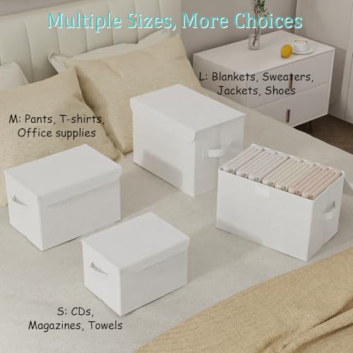 Fabric Storage Bin with Lid, Closet Boxes with Cover, Collapsible Stackable Organizer Basket with 2 Handles, for Home and Bedroom, 4 Pack, White, 10.2 x 7.9 x 6.7 In, XSNY12WS-4 - color: White, size: Small（4 Pack）