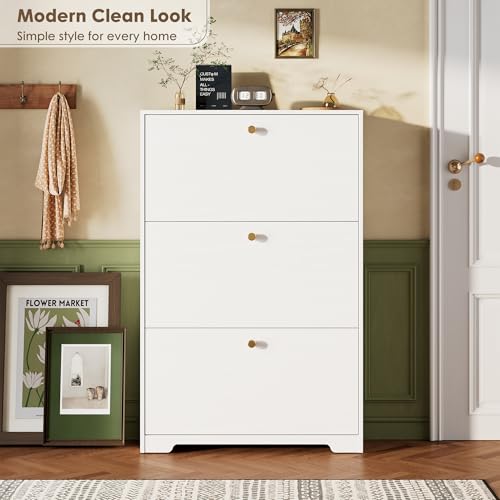 Nicetree Shoe Cabinet with 3 Flip Drawers, Narrow Shoe Organizer Cabinet, Freestanding Shoe Rack Cabinet, Morden Shoe Storage Cabinet for Entryway, Hallway, Foryer, White - color: White, style: 3-Drawers