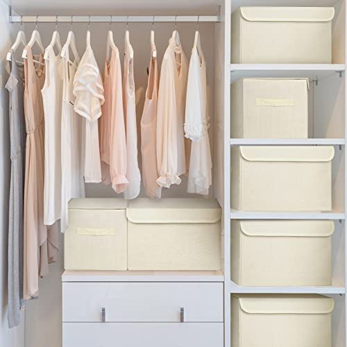Bagnizer Large 22 Quart [4-Pack] Linen Fabric Foldable Storage Bin Cube Organizer Basket with Flip-Top Lid & Handles, Clothes Blanket Box for Home, Office, Closet (14.6 x 9.5 x 9.5, Beige) - color: Beige, size: Medium - 4 Pack