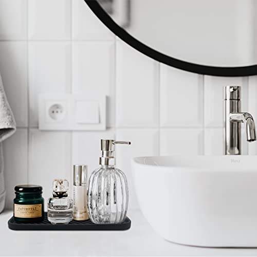 Silicone Organizer Tray, Soap and Sponge Holder for Kitchen Sink, Bathroom - Storage Tray for Dish Brush, Soap Dispenser, Dishwashing Accessories- 2 Pack (Black) - color: Black, size: 9.2 x 3.6 x 0.5 inches
