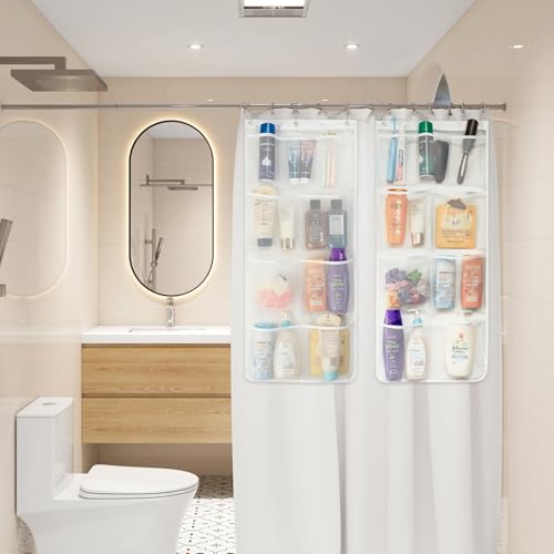Lifewit Cruise Essentials Shower Caddy Must-Have, 9 Pockets Hanging Bathroom Organizer with Quick-Dry Mesh, Portable Shower Bag to Storage Soap, Shampoo, for RVing, Travel, Camping, White, 1 Pack - size: 17" x 34"