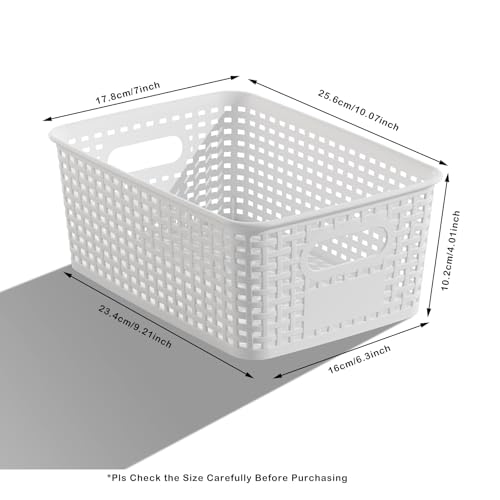 Plastic Storage Basket for Organizing 12 Pack Small Storage Bins Container for Shelves, White Shelf Baskets with Handles for Organization - color: White