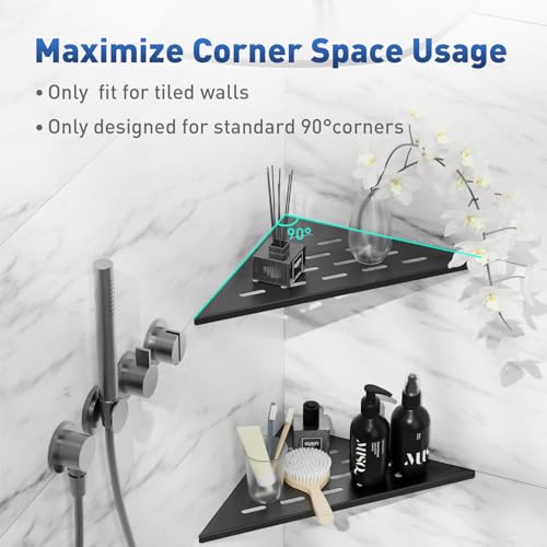 lives Corner Shower Shelves 2 Pack, 10" Black Corner Shelf for Bathroom, 304 Stainless Steel Grout in Bathroom Shower Shelf for Tiled Wall, Waterproof, Easy Install (Matte Black,10") - color: Black-rectangular Patterns, size: Triangle-2pcs