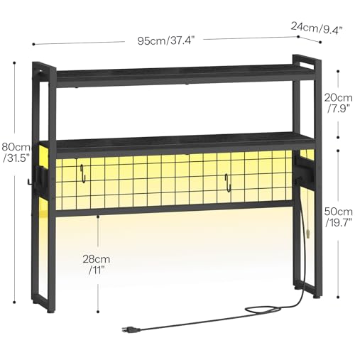 HOOBRO Desktop Bookcase, 37.4" Large Desk Shelf, 2-Tier Desktop Organizer, Wooden Office Storage Rack with Outlets, Display Shelf Rack with Light Strip, Desk Hutch for Office, Black BB13UDSJ01 - color: Black, size: 37.4"D