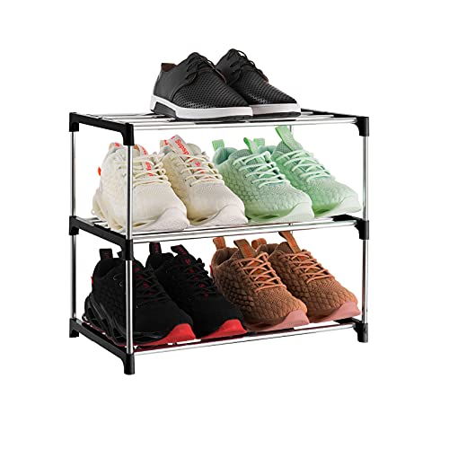3-Tier Stackable Small Shoe Rack, Lightweight Shoe Shelf Storage Organizer for Entryway, Hallway and Closet(Black) - color: Black, size: 3-Tier